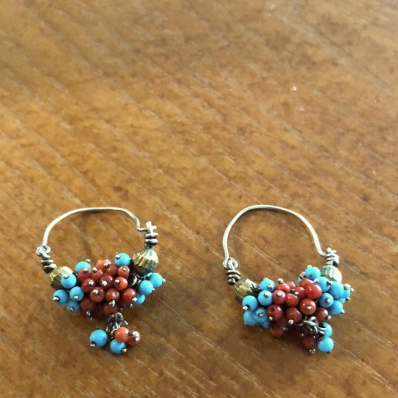 Jewelry - Coral and turquoise hoops from India, stunning.